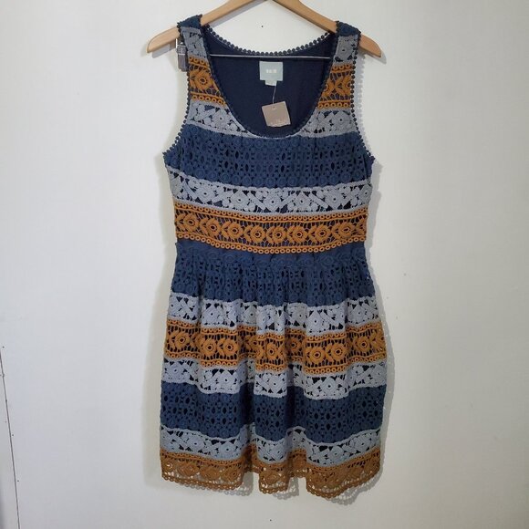 MAEVE Women's 12 NWT Crochet Striped Sleeveless Fit & Flare Knee Length Dress - Picture 2 of 14